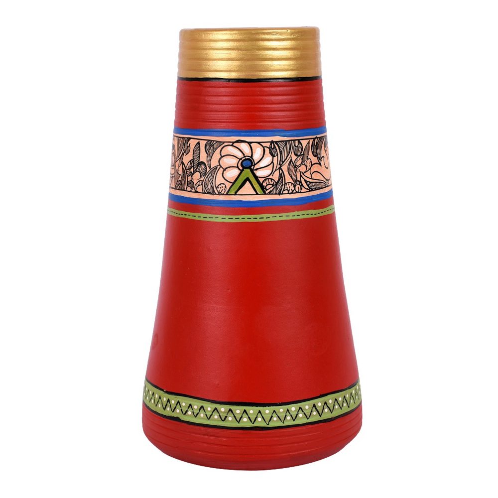 Moorni Vase Earthen Handcrafted Red Madhubani 9x4.5(HxD)