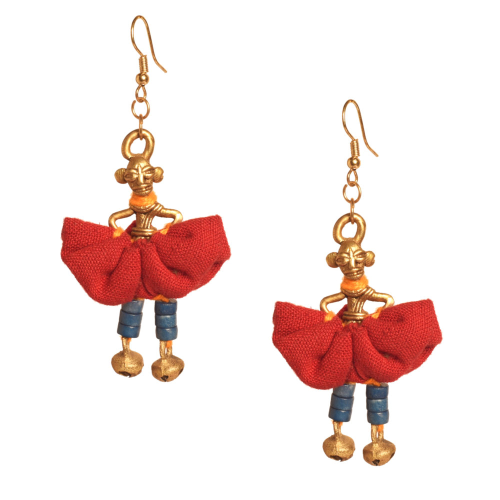 Moorni The Dancing Empress Handcrafted Tribal Dhokra Earrings in Sunset Orange