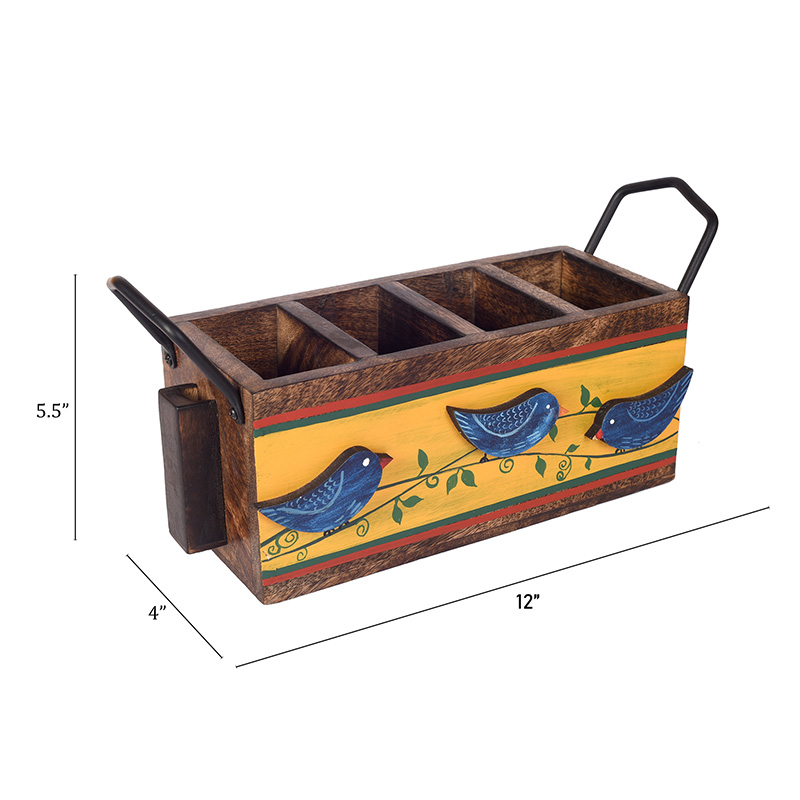 Moorni Love Birds Musturd Cutlery Holder - (12x4x5.5 in)