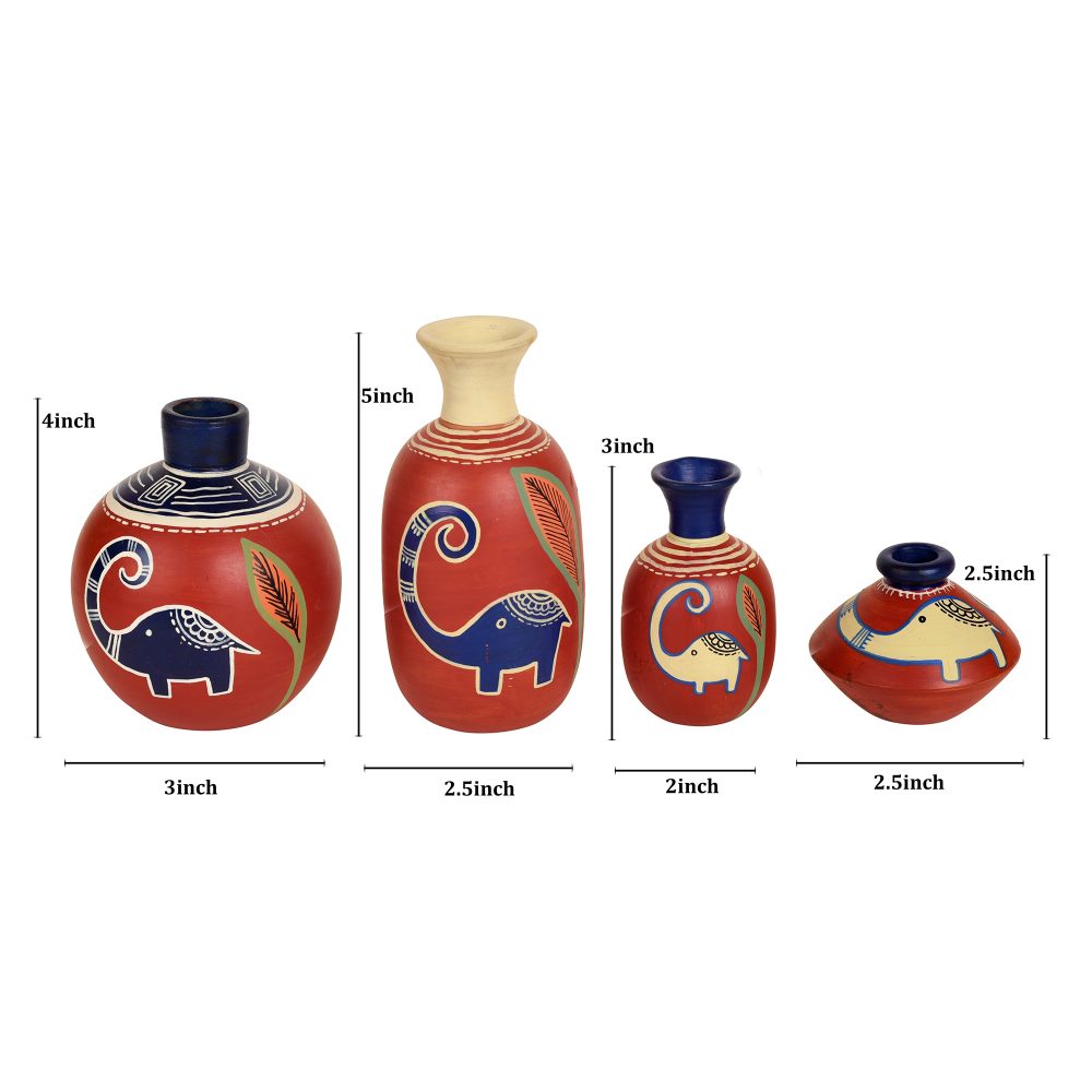 Moorni Happy Elephant Vases (So4) in Rustic Red (5x2.5/4x3/2.5x2.5/6x3 HxDia)