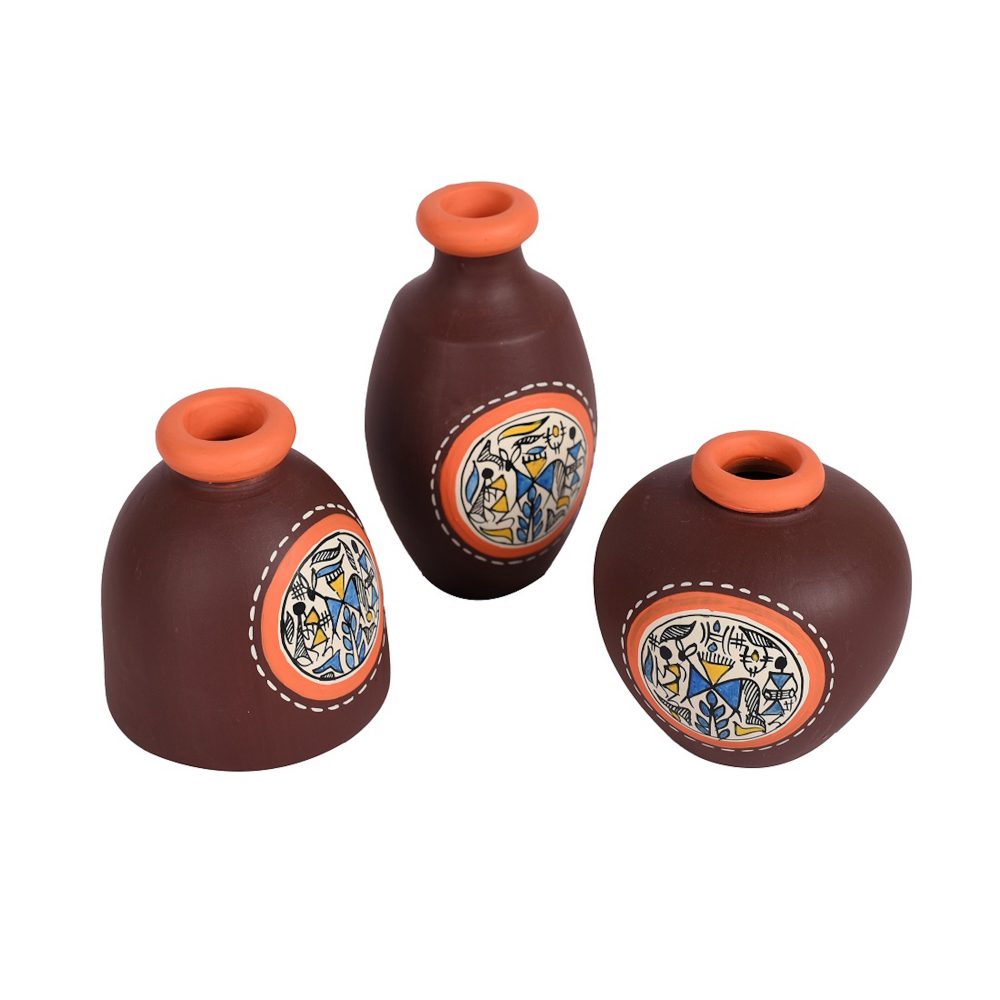 Moorni Vase Earthen Miniatures Brown Warli (So3) 2.6/3/2.4