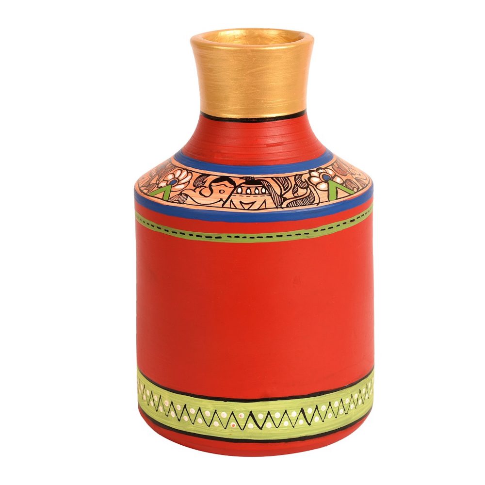 Moorni Vase Earthen Handcrafted Red Madhubani 7.2x4.5(HxD)