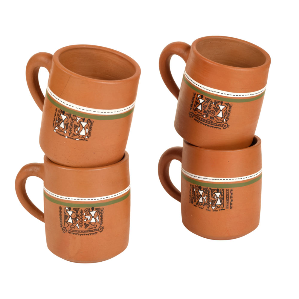 Moorni Knosh-A Earthen Cups with Tribal Motifs (Set of 4)
