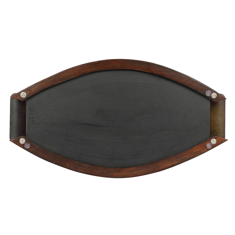 Moorni Oval Tray Handcrafted & Framed with Metal Handles - Orange (18x9.5 in)