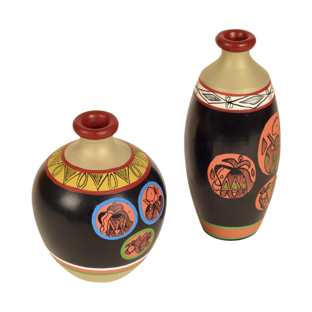 Moorni Black Earthen Vases with Madhubani Tattoo Art x So2