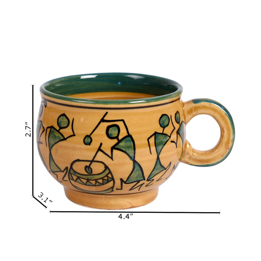 Moorni Cup Ceramic Warli Yellow (Set of 6) (4.4x3.1x2.7)