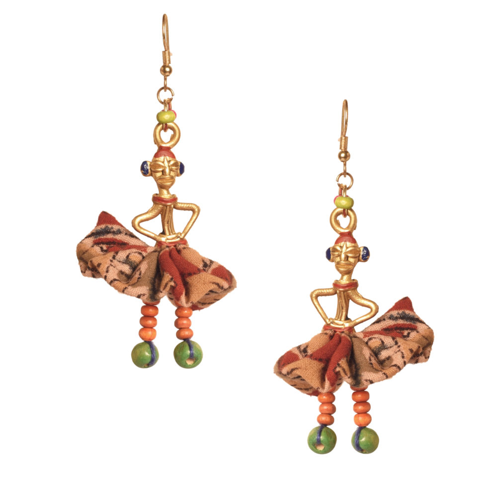 Moorni The Dancing Empress Handcrafted Tribal Dhokra Earrings in Floral Design