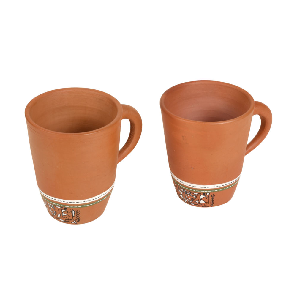 Moorni Knosh-3 Earthen Mugs with Tribal Motifs (Set of 2)