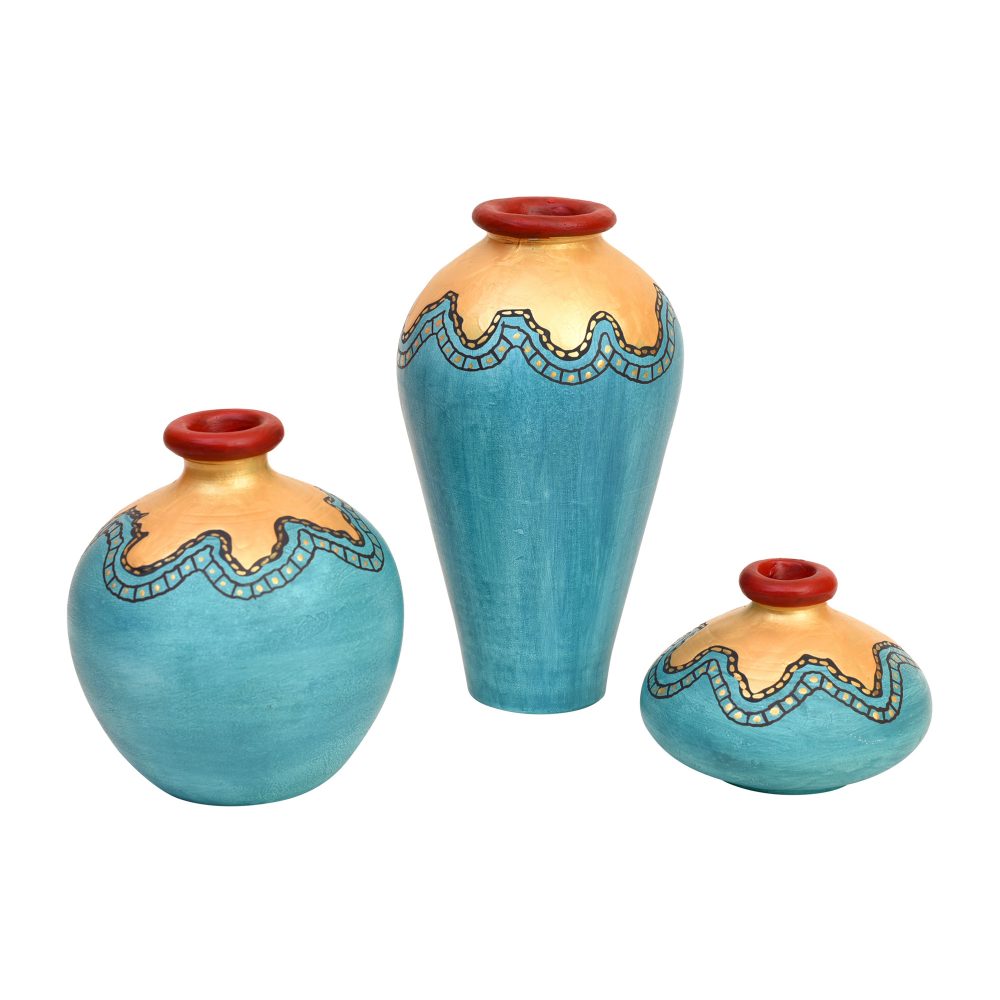 Moorni Turquoise Blue Golden Glaze Vase So3 (6x3.4/2.5x3.5/4x4 HxDia)