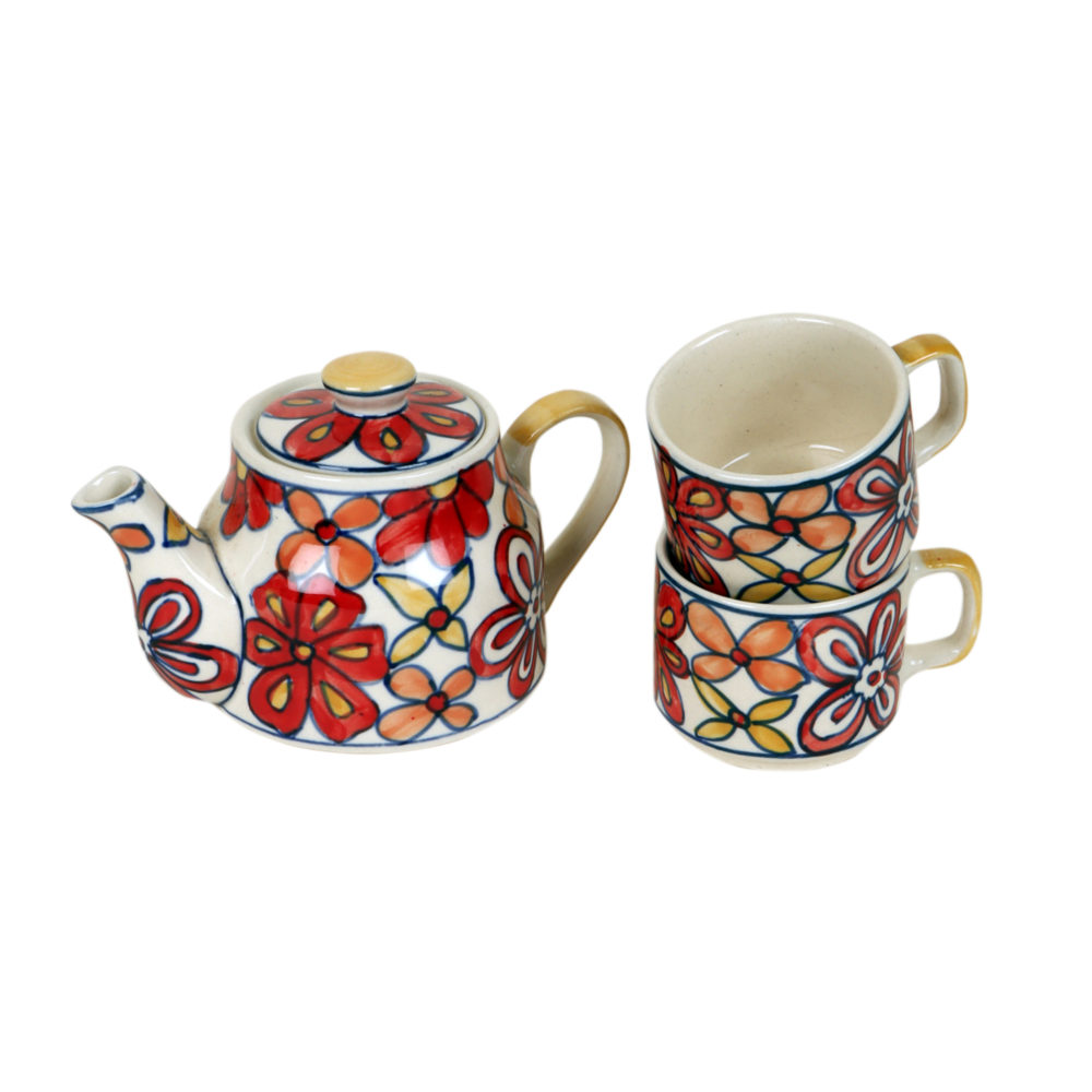 Moorni Crimson Flower Tea Kettle And Cups