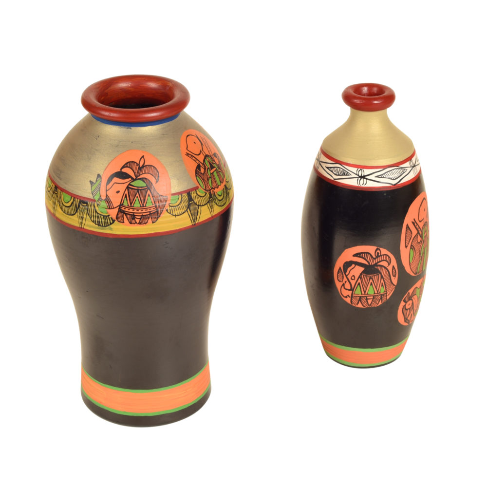 Moorni Earthen Vases Handpainted in Madhubani Tattoo Art