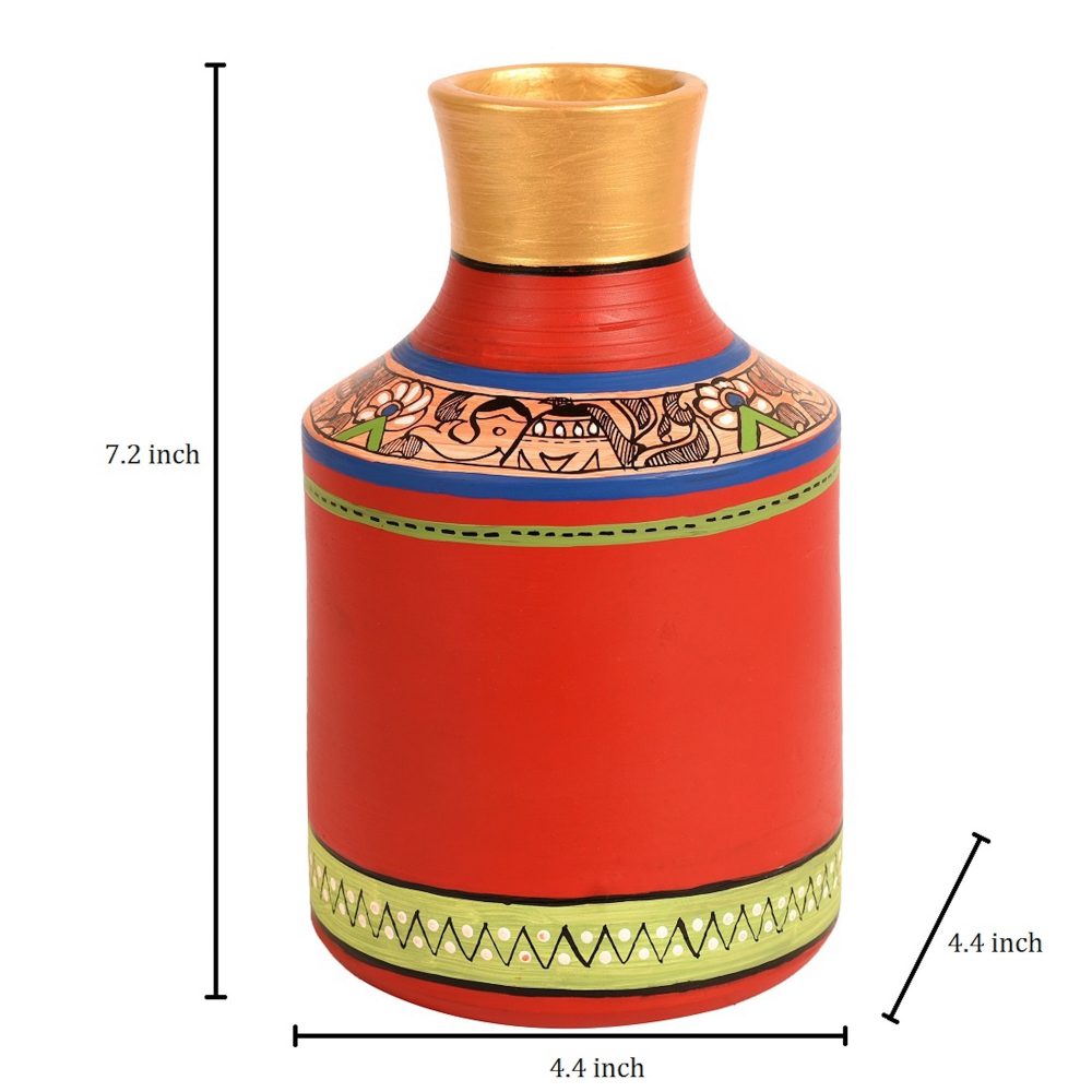 Moorni Vase Earthen Handcrafted Red Madhubani 7.2x4.5(HxD)