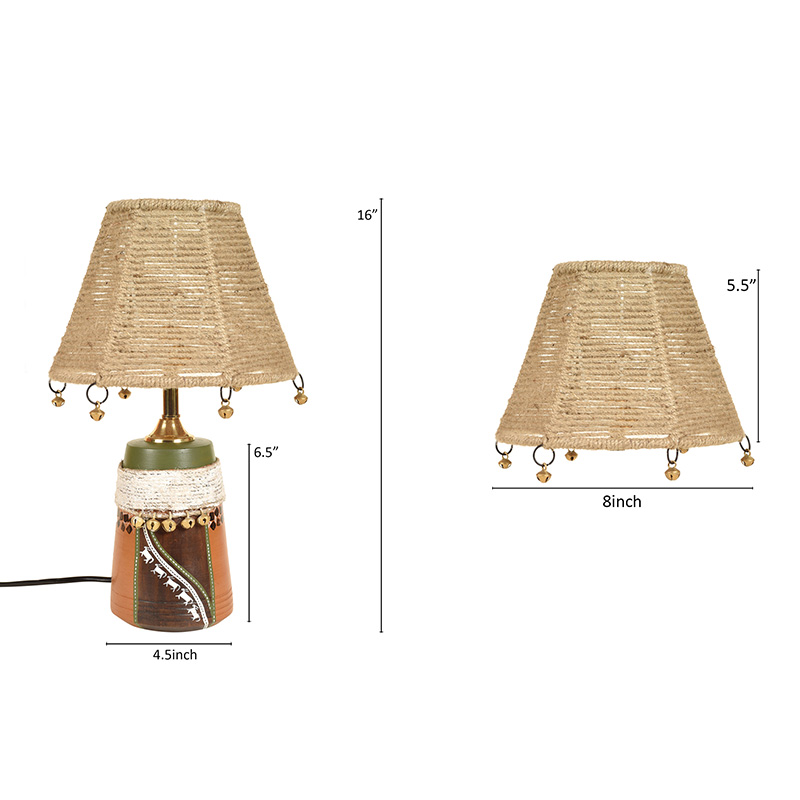 Moorni Hand Knitted Earthen Lamp with embellished Jute Shade - (16x4.5 in)