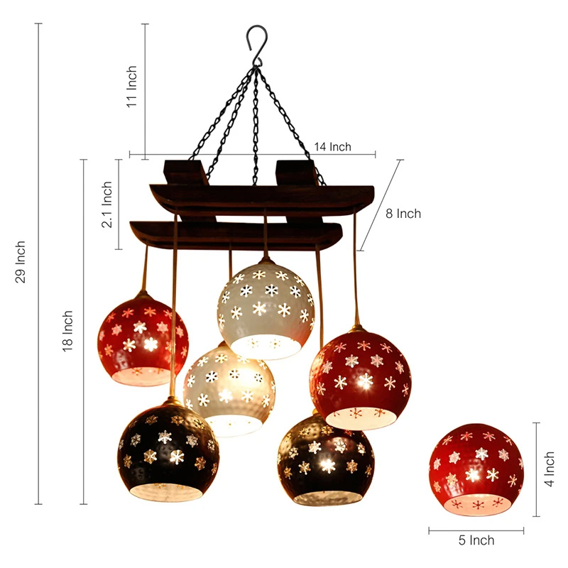 Moorni Star-6 Chandelier With Dome Shaped Metal Hanging Lamps (6 Shades)