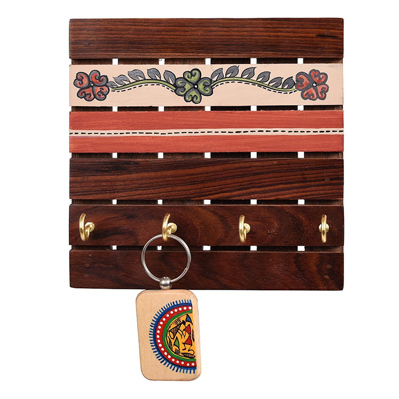 Moorni Key Holder Handcrafted Tribal Art 4 Keys - (6x1.4x6 in)