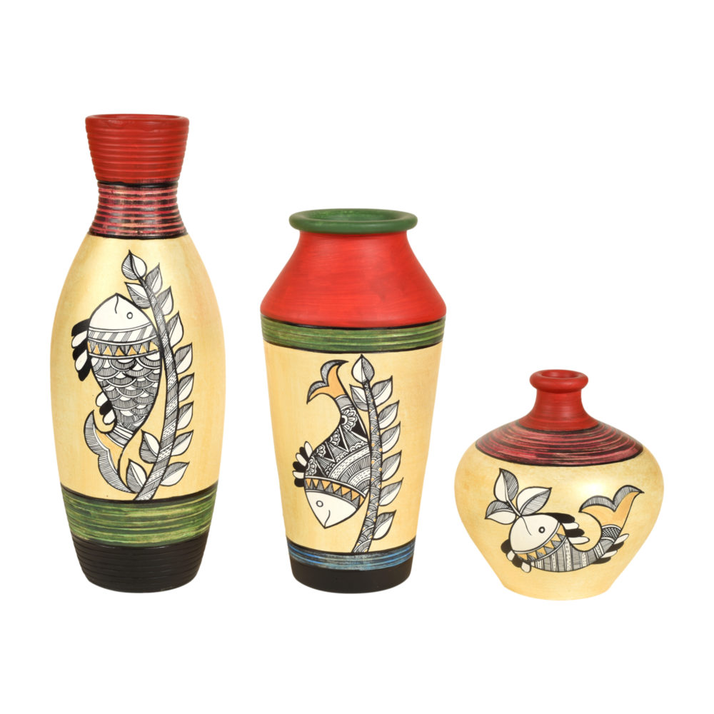 Moorni Handpainted Earthen Vases with Madhubani Art