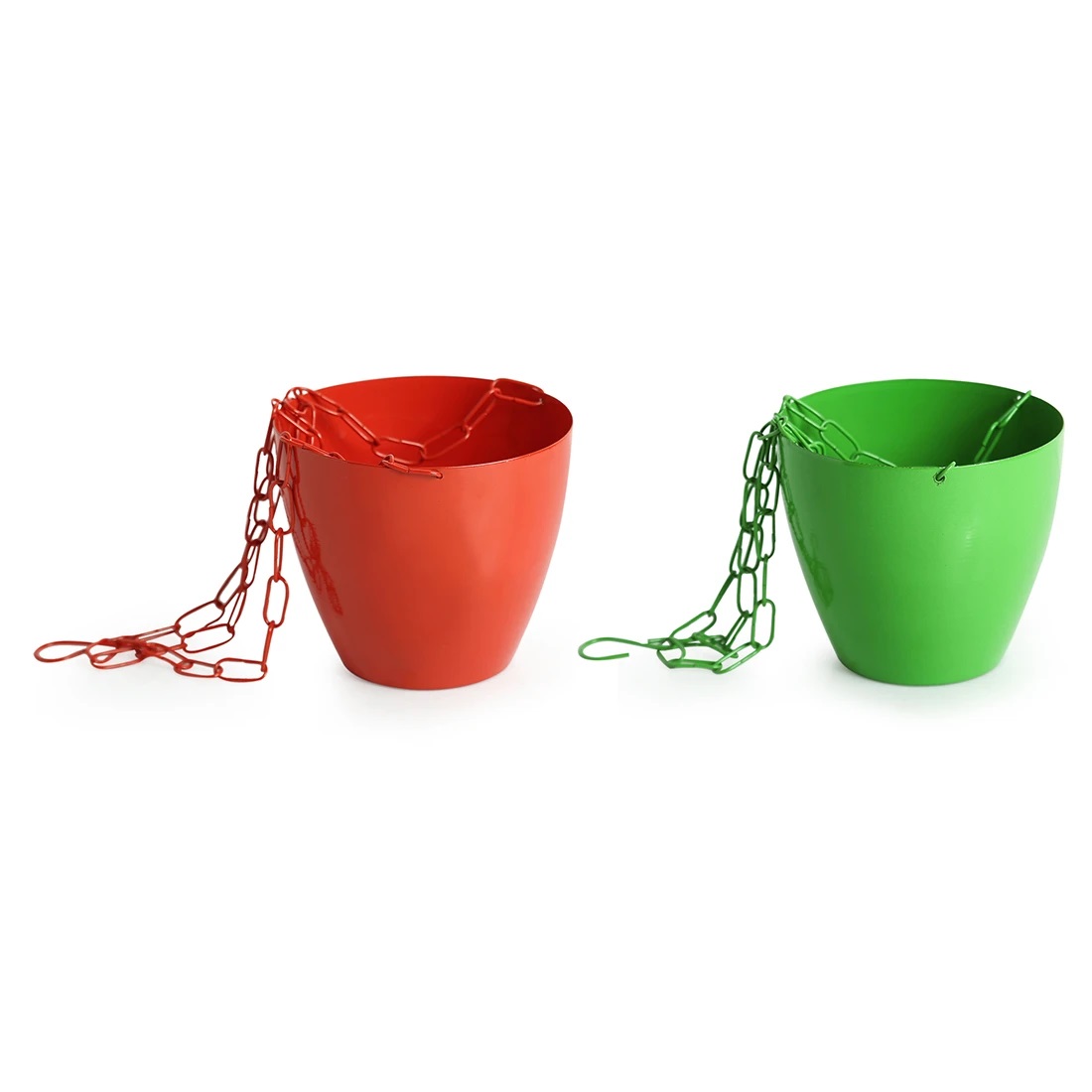 Moorni The Chained Frustums Hanging Planter Pots With Chain In Iron (Set of 2)