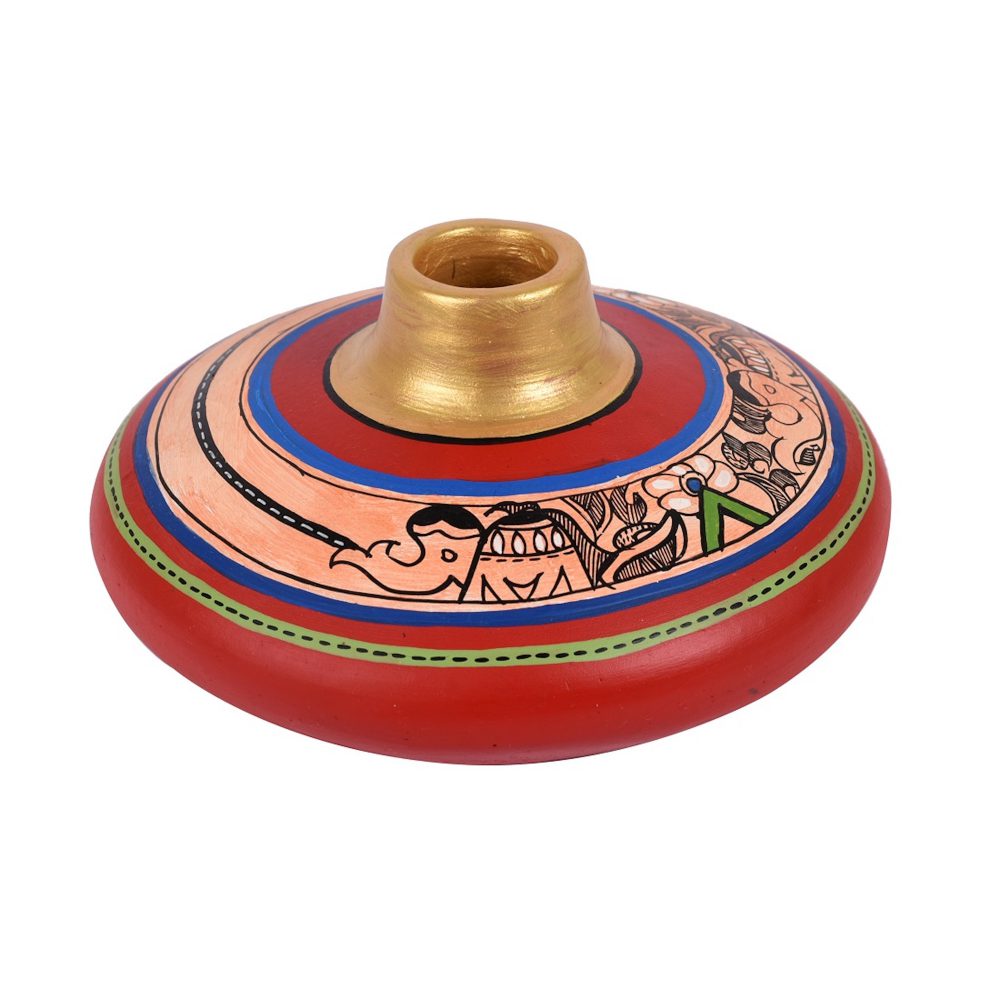 Moorni Vase Earthen Handcrafted Red Madhubani 3.5x6.5(HxD)