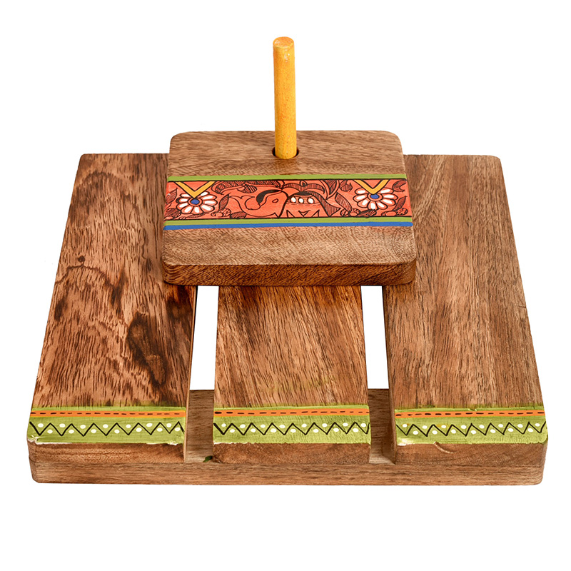 Moorni Tissue Holder Handcrafted in Wood with Tribal Art - (7x7.4x3.5 in)