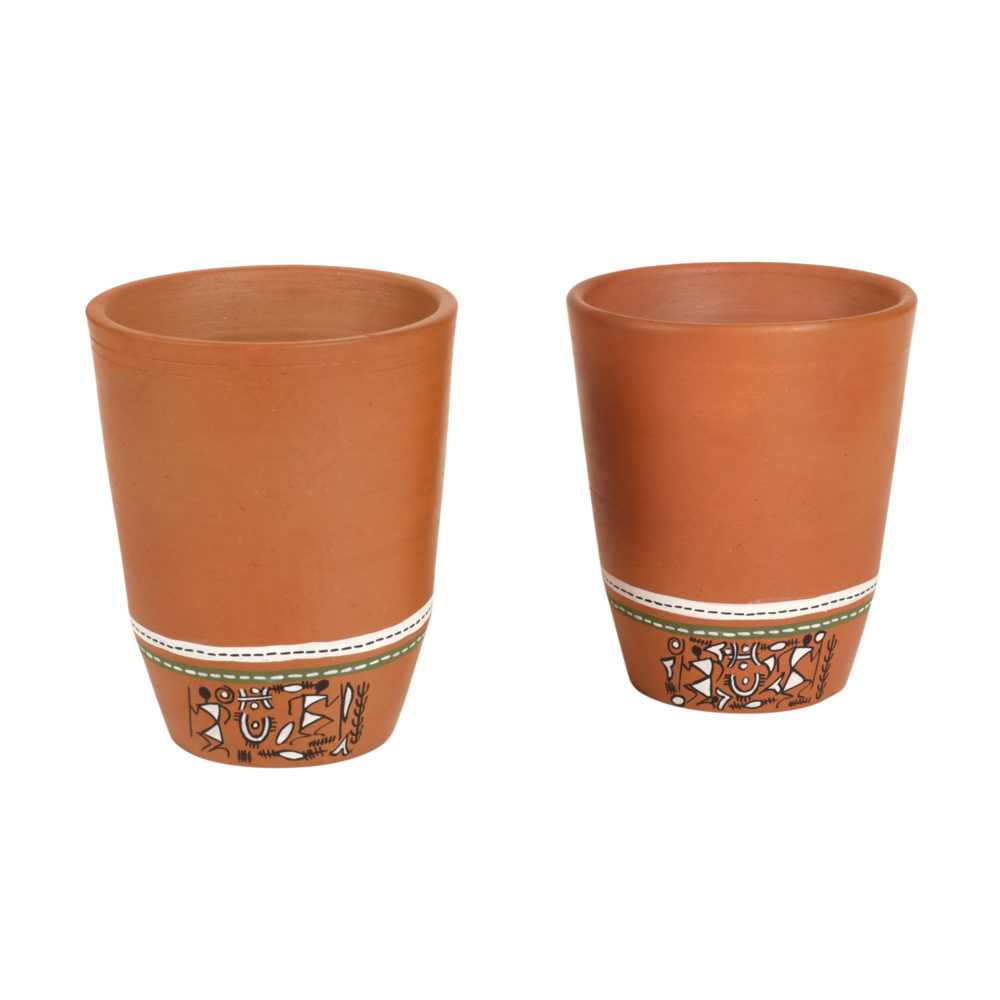 Moorni Knosh-3 Earthen Mugs with Tribal Motifs (Set of 2)