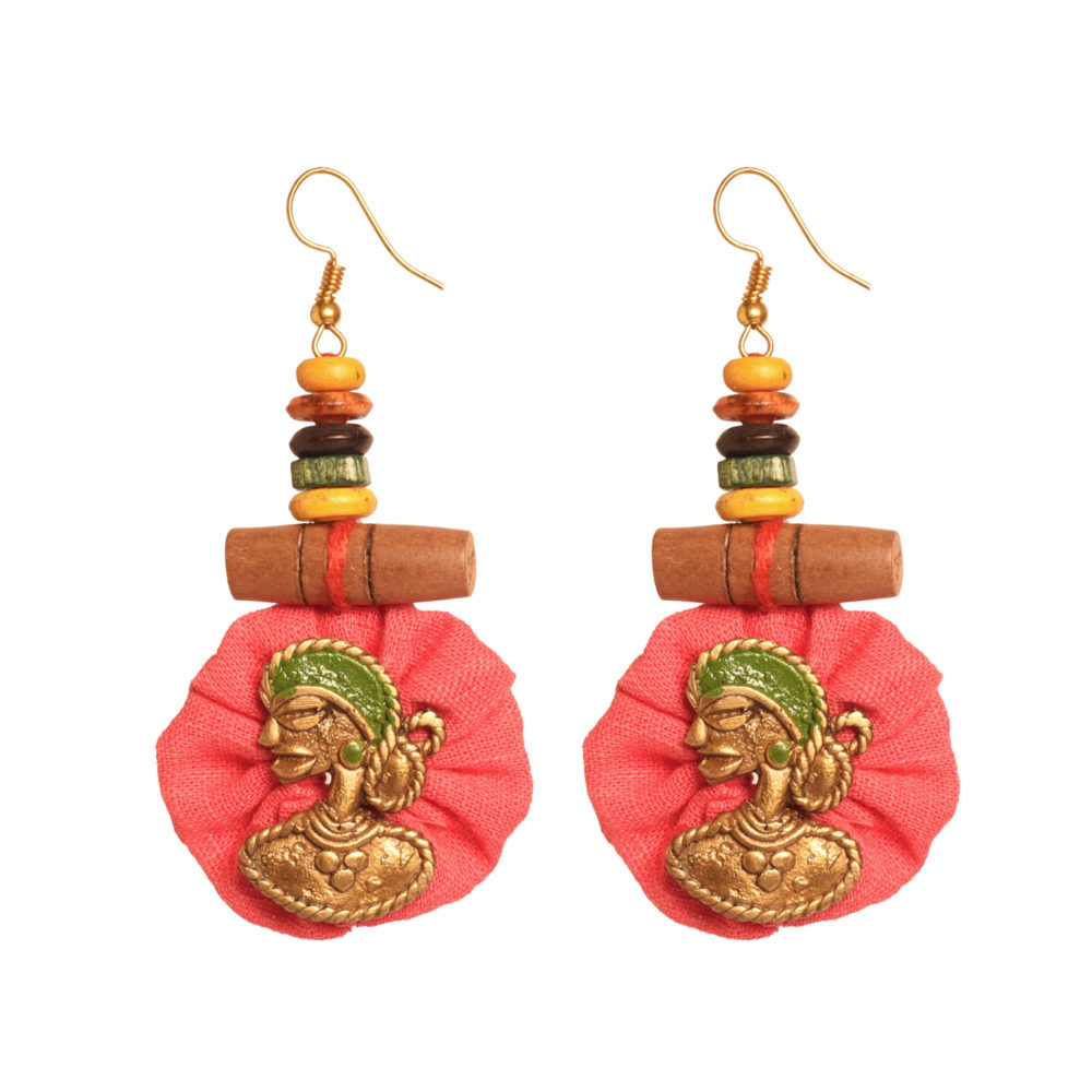 Moorni The Royal Empress Handcrafted Tribal Dhokra Round Earrings in Fuscia