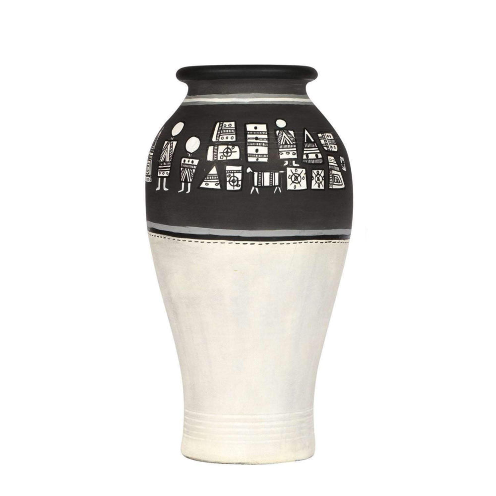 Moorni Vase Earthen Handcrafted Black & White Warli 4.6x9(HxD)