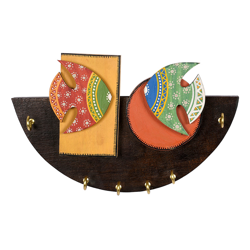 Moorni Key Holder Handcrafted Madhubani Fish 6 Keys - (9.1x1.3x5.4 in)