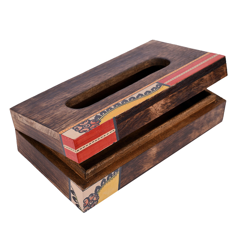 Moorni Tissue Box Handcrafted in Wood with Tribal Art Flower Design - (9x5x2.5 in)