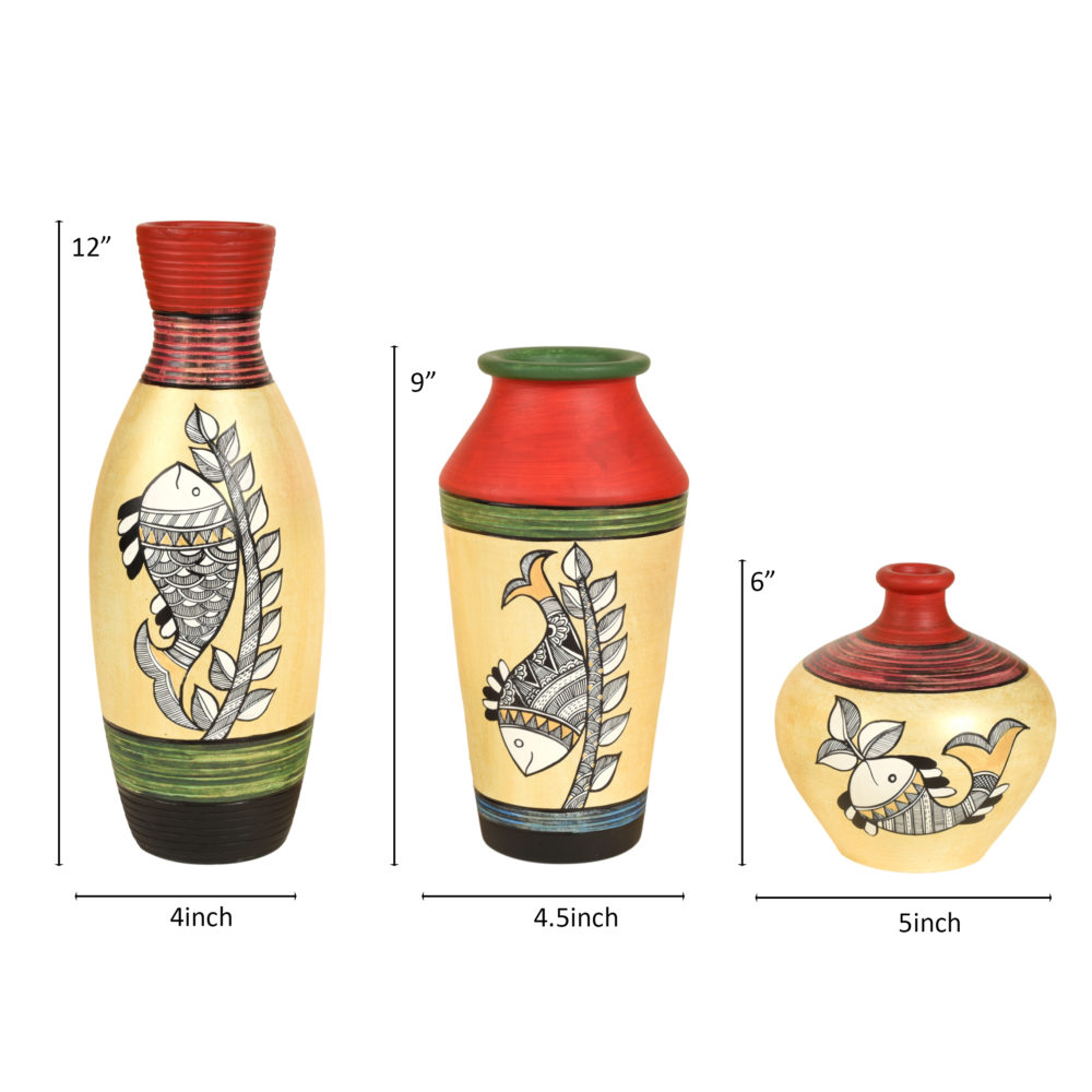 Moorni Handpainted Earthen Vases with Madhubani Art