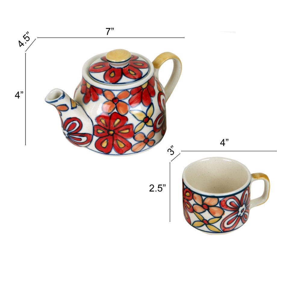 Moorni Crimson Flower Tea Kettle And Cups