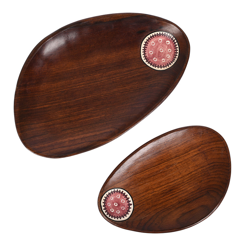 Moorni Trays in Oval Shape with Tribal Art Handcrafted in RoseWood - (11x7 in)