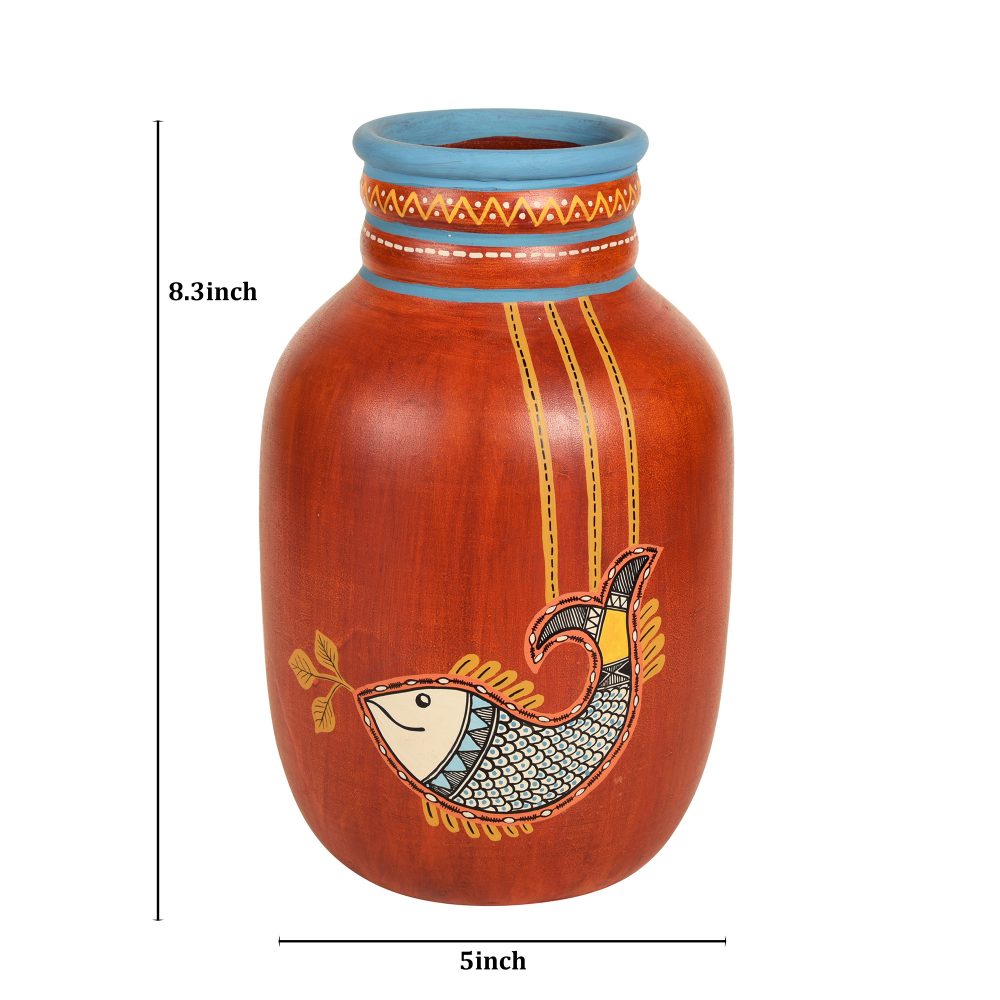 Moorni Happy Fish Rustic Red Vase (5x5x8)