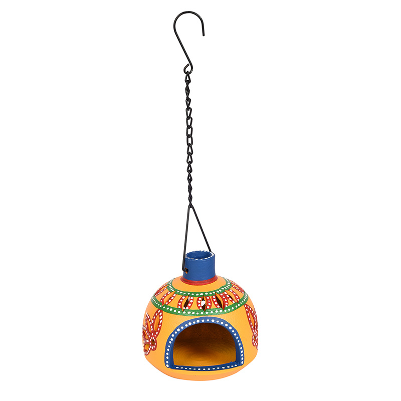 Moorni Terracotta Handpainted Yellow Matki Hanging Tea Light