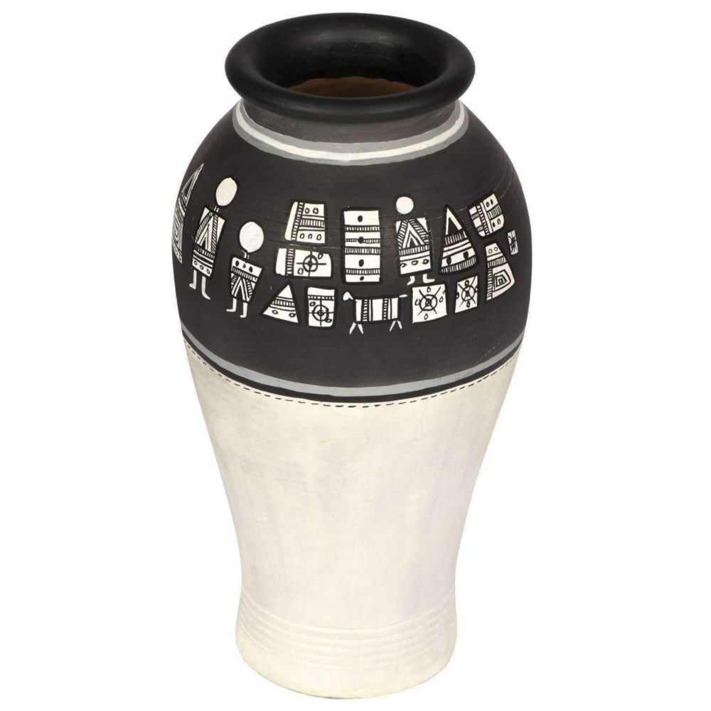 Moorni Vase Earthen Handcrafted Black & White Warli 4.6x9(HxD)