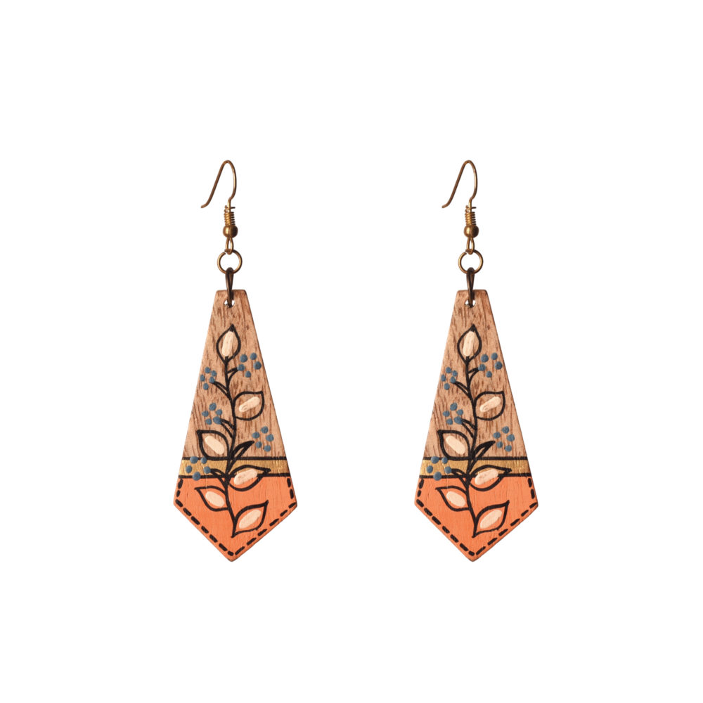 Buy Moorni The Floral Arrows Handcrafted Tribal Wooden Earrings in ...