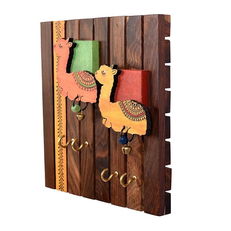 Moorni Key Holder Handcrafted Tribal Art Alpaca Theme 4 Keys - (8x1.5x8 in)