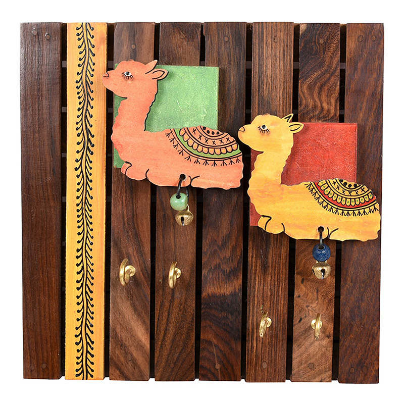 Moorni Key Holder Handcrafted Tribal Art Alpaca Theme 4 Keys - (8x1.5x8 in)