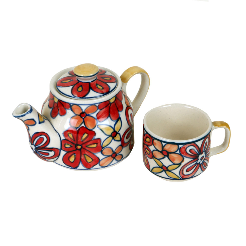 Moorni Crimson Flower Tea Kettle And Cups