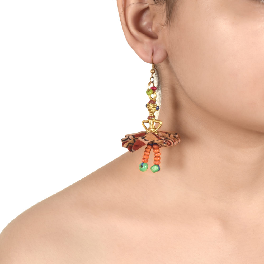 Moorni The Dancing Empress Handcrafted Tribal Dhokra Earrings in Floral Design