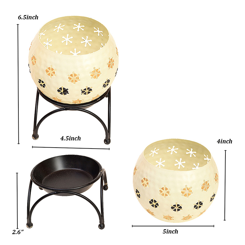 Moorni Tealight White Polka Style with Metal Stand