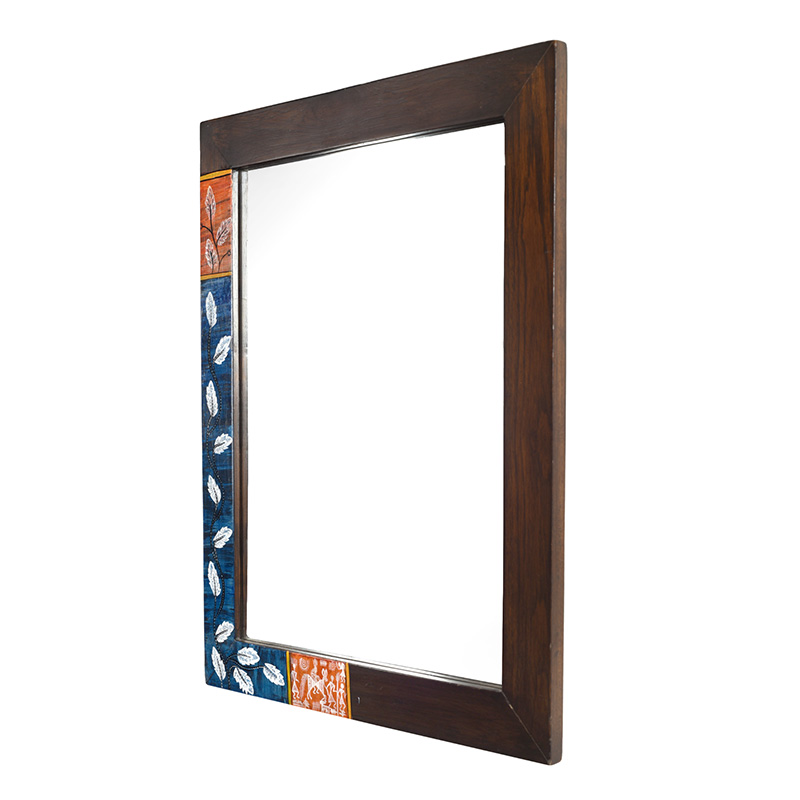 Moorni Midnight Blue Rectangular Teakwood Mirror - (21x17 in)