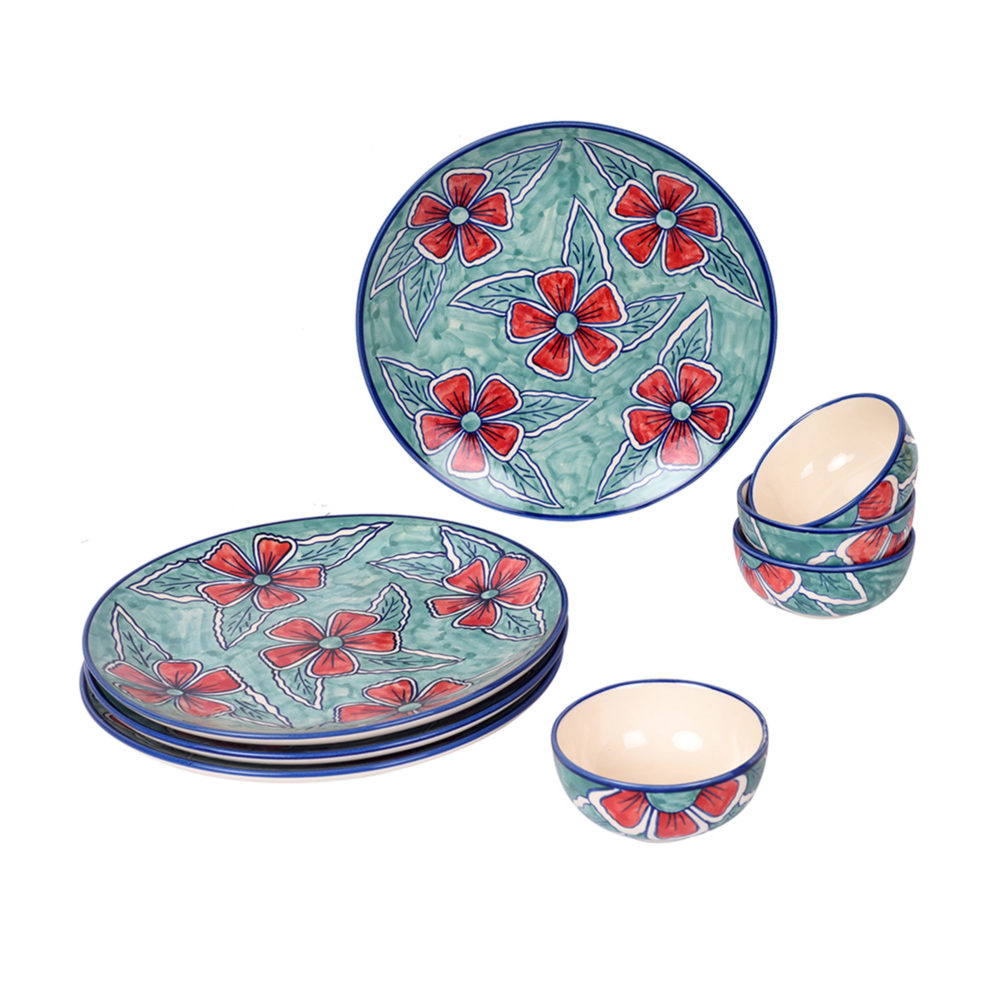 Moorni Flowers of Ecstasy Dinner Plates Set of Plates and Bowls, Arctic (SO8)