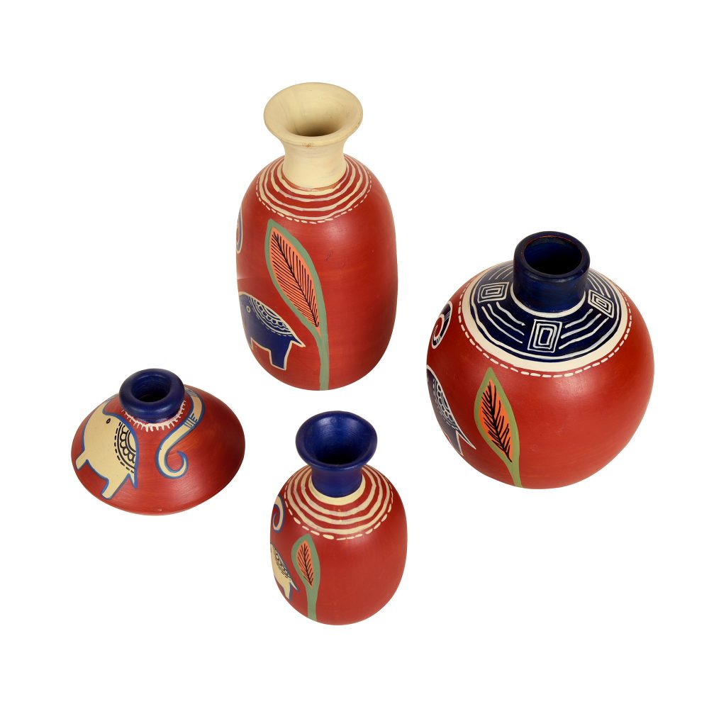 Moorni Happy Elephant Vases (So4) in Rustic Red (5x2.5/4x3/2.5x2.5/6x3 HxDia)