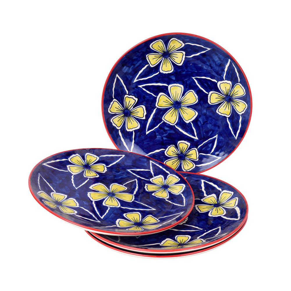 Moorni Flowers of Ecstasy Dinner Plates Set of 4, Azure