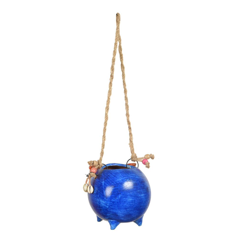 Moorni Blue Pig Earthen Planter with Jute Hanger