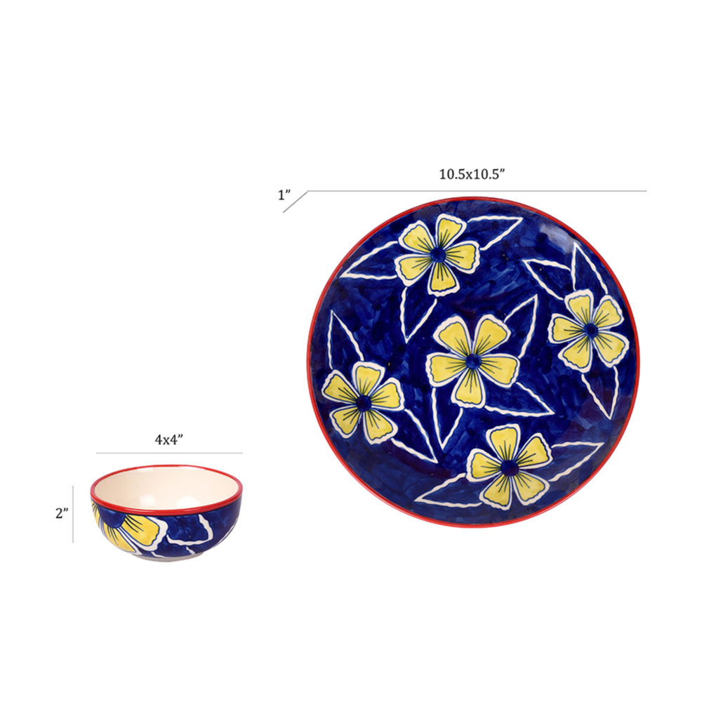 Moorni Flowers of Ecstasy Dinner Set of Plates and Bowls, Azure (SO4)