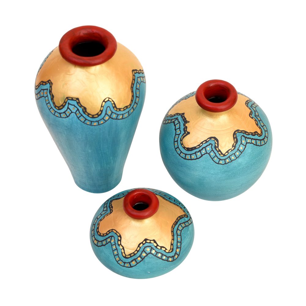 Moorni Turquoise Blue Golden Glaze Vase So3 (6x3.4/2.5x3.5/4x4 HxDia)