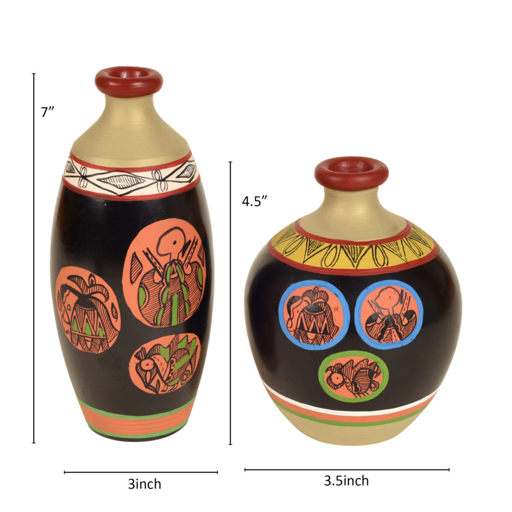 Moorni Black Earthen Vases with Madhubani Tattoo Art x So2