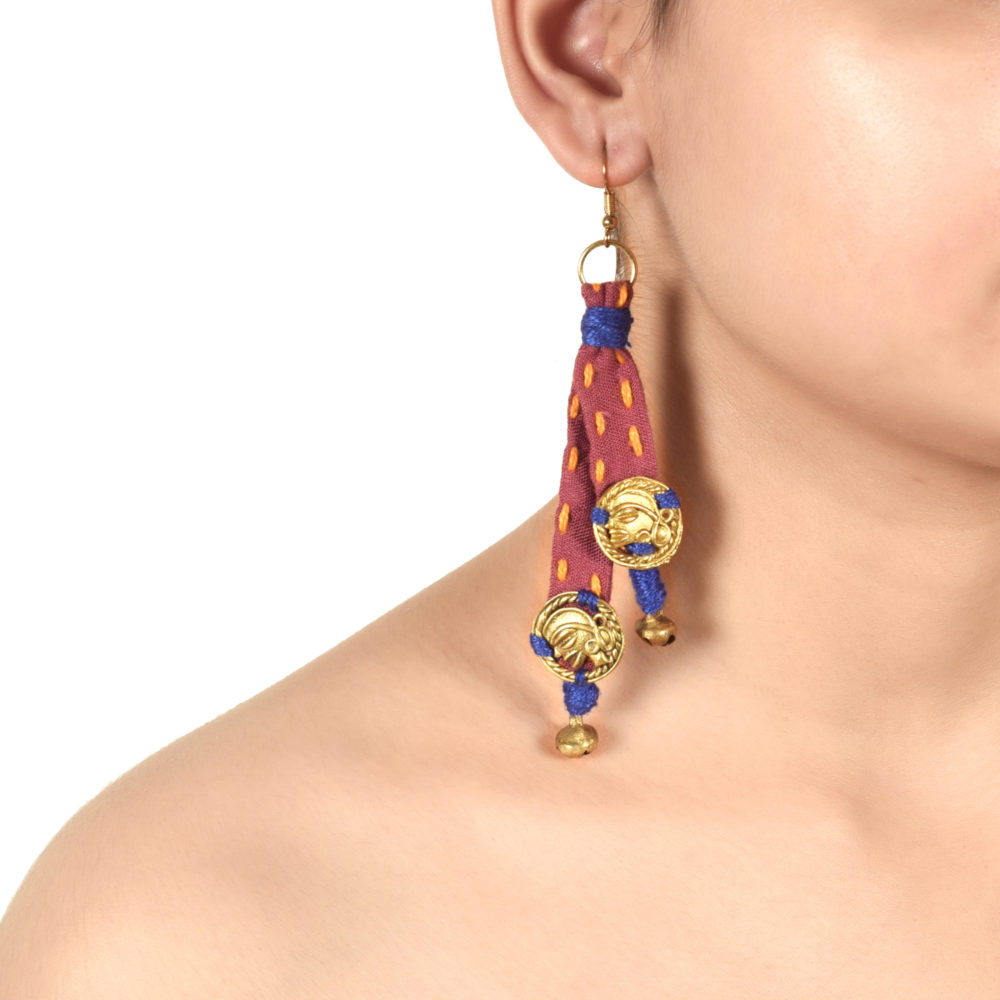 Moorni The Tribal Drops Handcrafted Dhokra Earrings in fabric