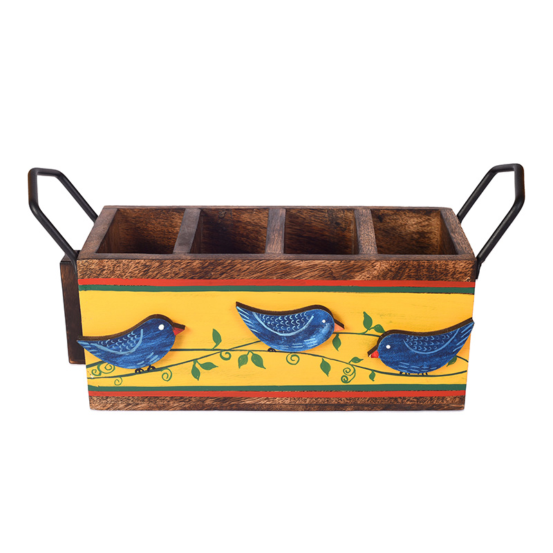 Moorni Love Birds Musturd Cutlery Holder - (12x4x5.5 in)